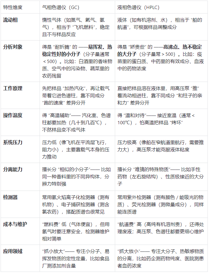 液相色譜和氣相色譜對(duì)比一覽表